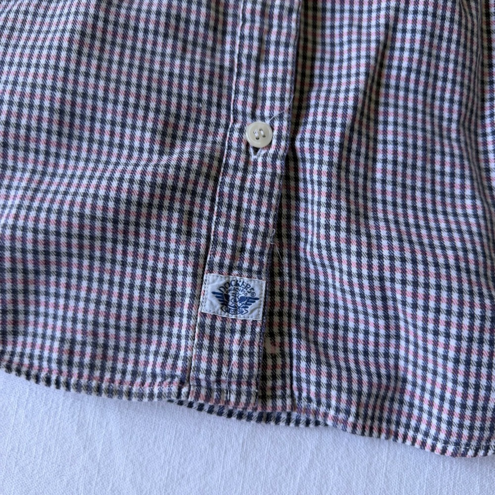 Dockers Womens Med Button Down Shirt Long Sleeve Cotton Plaid Check Navy Pink - Picture 8 of 8